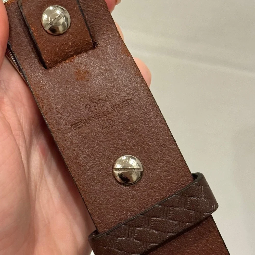 Cabelas Leather Belt Men 42 Brown Basketweave Tooled Western Rodeo Ranger Style
